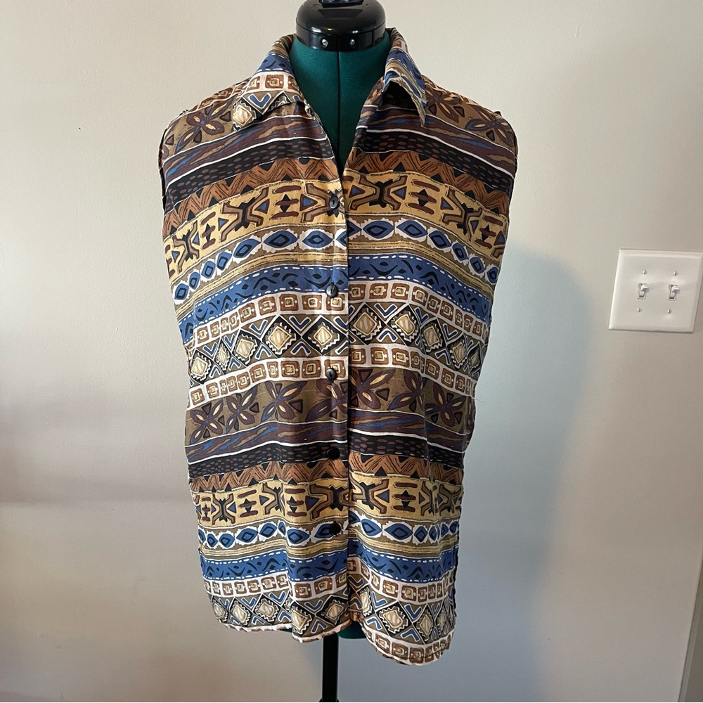 80s gorpcore silk geometric tank M